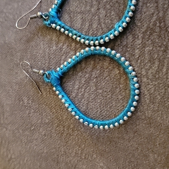 3/$30 Teal Thread Wrapped Tear Drop Dangle Hook Earrings - Picture 3 of 7